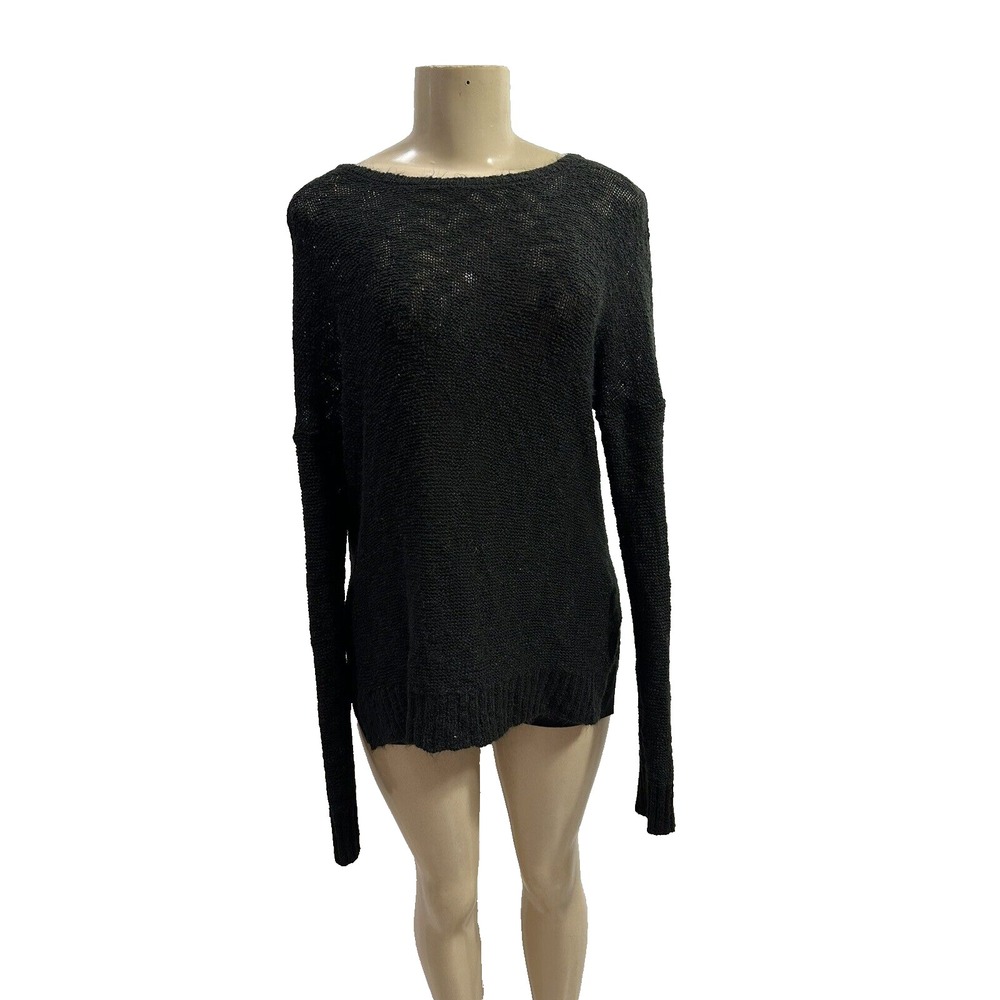 Oh MG! Sweater Women's Black Cable Knit Long Sleeve Casual Pullover Soft SZ L